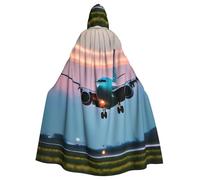 bmnaswt Airplane In The Evening Lights Print Halloween Adult Hooded Cloak, Unisex Hooded Robe Cloak Long Cape For Cosplay/Party