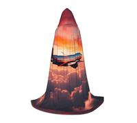 bmnaswt Airplane Sunsets Sky Print Hooded Cape, Elevate Your Festive Look, Big Hood & Bow Tie, For Halloween/Cosplay
