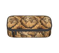 bmnaswt Ancient Map World Globe Print Large Capacity Layered Pencil Pouch, Zipper Storage Bag with Mesh Pocket & Pen Slots