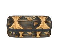 bmnaswt Ancient World Globe Print Large Capacity Layered Pencil Pouch, Zipper Storage Bag with Mesh Pocket & Pen Slots