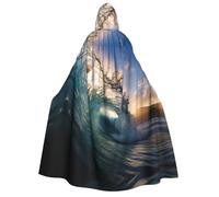 bmnaswt Beautiful Ocean Waves Print Hooded Cape Adult Halloween Hooded Cloak, Ideal For Cosplay, Parties & More