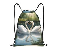 bmnaswt Beautiful White Swans On The Lake Print Drawstring Bag, Foldable Gym Backpack For Beach, Hiking, Gym & Daily Errands