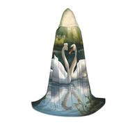 bmnaswt Beautiful White Swans On The Lake Print Hooded Cape, Elevate Your Festive Look, Big Hood & Bow Tie, For Halloween/Cosplay