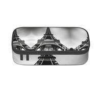 bmnaswt Black Paris Eiffel Tower Print Large Capacity Layered Pencil Pouch, Zipper Storage Bag with Mesh Pocket & Pen Slots