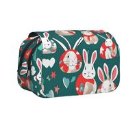 bmnaswt Bunny Rabbits Print Double Clamshell Pen Case, Oxford Cloth Pouch with Zipper Pockets, Ideal Present
