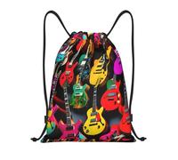 bmnaswt Colorful Guitar Print Drawstring Bag, Foldable Gym Backpack For Beach, Hiking, Gym & Daily Errands