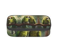 bmnaswt Couple Parrots Olive Print Large Capacity Layered Pencil Pouch, Zipper Storage Bag with Mesh Pocket & Pen Slots
