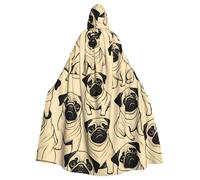 bmnaswt Cute Pug Dog Print Halloween Adult Hooded Cloak, Unisex Hooded Robe Cloak Long Cape For Cosplay/Party