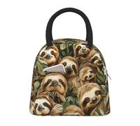 bmnaswt Cute Sloth Print Insulated Lunch Bag, Lunch Bag with Front Pocket, Insulated Lunchbox with Zippers