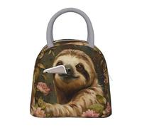 bmnaswt Cute Sloth Print Insulated Lunch Bag, Lunch Bag with Front Pocket, Insulated Lunchbox with Zippers