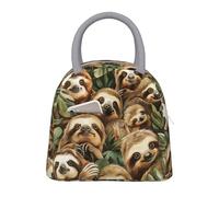 bmnaswt Cute Sloth Print Insulated Lunch Bag, Lunch Bag with Front Pocket, Insulated Lunchbox with Zippers