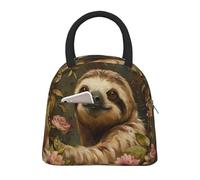 bmnaswt Cute Sloth Print Insulated Lunch Bag, Lunch Bag with Front Pocket, Insulated Lunchbox with Zippers