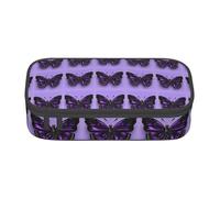 bmnaswt Dreamlike Purple Butterfly Print Large Capacity Layered Pencil Pouch, Zipper Storage Bag with Mesh Pocket & Pen Slots