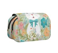 bmnaswt Easter Bunny Floral Print Double Clamshell Pen Case, Oxford Cloth Pouch with Zipper Pockets, Ideal Present