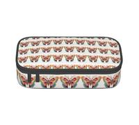 bmnaswt Embroidery Colorful Butterfly Print Large Capacity Layered Pencil Pouch, Zipper Storage Bag with Mesh Pocket & Pen Slots