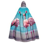 bmnaswt Flamingo Beach Print Halloween Adult Hooded Cloak, Unisex Hooded Robe Cloak Long Cape For Cosplay/Party