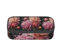 bmnaswt Garden Peony Print Large Capacity Layered Pencil Pouch, Zipper Storage Bag with Mesh Pocket & Pen Slots