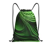 bmnaswt Green Curve Texture Print Drawstring Bag, Foldable Gym Backpack For Beach, Hiking, Gym & Daily Errands