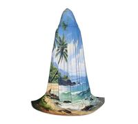 bmnaswt Hawaiian Beach With Palm Trees Print Hooded Cape, Elevate Your Festive Look, Big Hood & Bow Tie, For Halloween/Cosplay