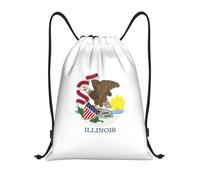 bmnaswt Illinois State Flag Print Drawstring Bag, Foldable Gym Backpack For Beach, Hiking, Gym & Daily Errands