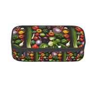 bmnaswt Introduction of Various Vegetables Print Large Capacity Layered Pencil Pouch, Zipper Storage Bag with Mesh Pocket & Pen Slots