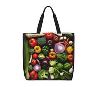 bmnaswt Introduction Of Various Vegetables Print Lightweight Zipper Tote Bag, Casual Daily Handbag For Shopping And Work