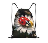 bmnaswt Ladybug Flower Print Drawstring Bag, Foldable Gym Backpack For Beach, Hiking, Gym & Daily Errands