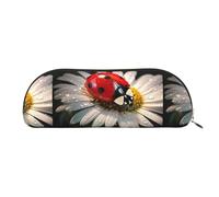 bmnaswt Ladybug Flower Print Storage Pouch,Cross Grain Zipper Pouch, Elegant Portable Makeup Stationery Bag