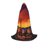 bmnaswt Las Vegas Sunset Print Hooded Cape, Elevate Your Festive Look, Big Hood & Bow Tie, For Halloween/Cosplay