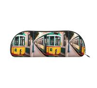bmnaswt Lisbon Tram Pattern Print Storage Pouch,Cross Grain Zipper Pouch, Elegant Portable Makeup Stationery Bag