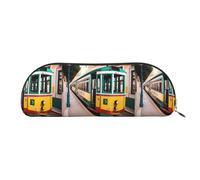 bmnaswt Lisbon Tram Pattern Print Storage Pouch,Cross Grain Zipper Pouch, Elegant Portable Makeup Stationery Bag