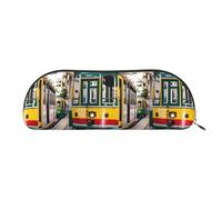 bmnaswt Lisbon Tram Print Storage Pouch,Cross Grain Zipper Pouch, Elegant Portable Makeup Stationery Bag