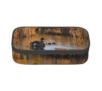 bmnaswt Loon Nature Bird Print Large Capacity Layered Pencil Pouch, Zipper Storage Bag with Mesh Pocket & Pen Slots