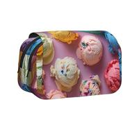 bmnaswt Many Colored Ice Cream Print Double Clamshell Pen Case, Oxford Cloth Pouch with Zipper Pockets, Ideal Present