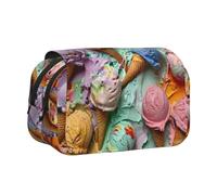 bmnaswt Many Colored Ice Cream Print Double Clamshell Pen Case, Oxford Cloth Pouch with Zipper Pockets, Ideal Present