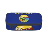 bmnaswt Montana State Flag Print Large Capacity Layered Pencil Pouch, Zipper Storage Bag with Mesh Pocket & Pen Slots