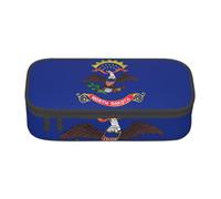 bmnaswt North Dakota State Flag Print Large Capacity Layered Pencil Pouch, Zipper Storage Bag with Mesh Pocket & Pen Slots