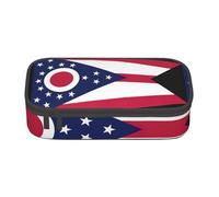 bmnaswt Ohio State Flag Print Large Capacity Layered Pencil Pouch, Zipper Storage Bag with Mesh Pocket & Pen Slots