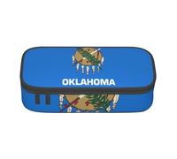 bmnaswt Oklahoma State Flag Print Large Capacity Layered Pencil Pouch, Zipper Storage Bag with Mesh Pocket & Pen Slots