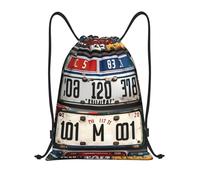 bmnaswt Old License Plate Print Drawstring Bag, Foldable Gym Backpack For Beach, Hiking, Gym & Daily Errands