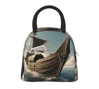 bmnaswt Old Viking Boat Print Insulated Lunch Bag, Lunch Bag with Front Pocket, Insulated Lunchbox with Zippers