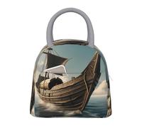 bmnaswt Old Viking Boat Print Insulated Lunch Bag, Lunch Bag with Front Pocket, Insulated Lunchbox with Zippers