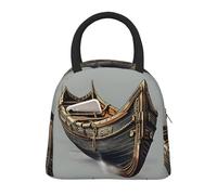 bmnaswt Old Viking Boats Print Insulated Lunch Bag, Lunch Bag with Front Pocket, Insulated Lunchbox with Zippers