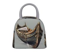 bmnaswt Old Viking Boats Print Insulated Lunch Bag, Lunch Bag with Front Pocket, Insulated Lunchbox with Zippers
