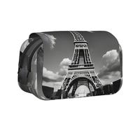 bmnaswt Paris Eiffel Tower and Cloud Print Double Clamshell Pen Case, Oxford Cloth Pouch with Zipper Pockets, Ideal Present