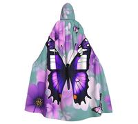 bmnaswt Purple Butterfly Print Halloween Adult Hooded Cloak, Unisex Hooded Robe Cloak Long Cape For Cosplay/Party