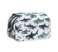 bmnaswt Shark Pattern with Various Gestures Print Double Clamshell Pen Case, Oxford Cloth Pouch with Zipper Pockets, Ideal Present