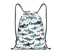 bmnaswt Shark Pattern With Various Gestures Print Drawstring Bag, Foldable Gym Backpack For Beach, Hiking, Gym & Daily Errands