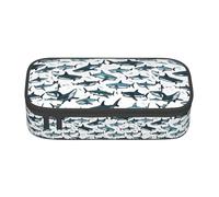 bmnaswt Shark Pattern with Various Gestures Print Large Capacity Layered Pencil Pouch, Zipper Storage Bag with Mesh Pocket & Pen Slots