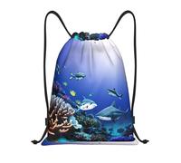 bmnaswt Shark Swimming Under The Sea Print Drawstring Bag, Foldable Gym Backpack For Beach, Hiking, Gym & Daily Errands